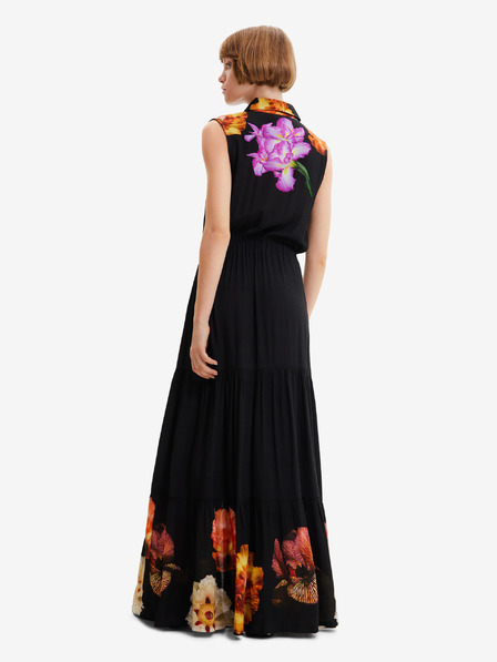 Desigual Desigual Suiza-Lacroix ženska crna maxi haljina s cvjetnim košuljama