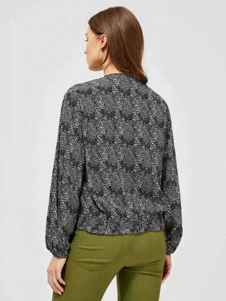 Moodo Siva i crna ženska bluza sa sitnim uzorkom i mašnom Moodo