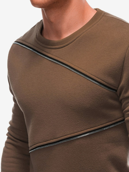 Ombre Clothing Smeđi muški sweatshirt s ukrasnim patentnim zatvaračima Ombre Clothing
