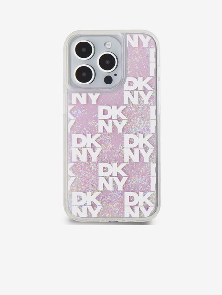 DKNY Stražnja maska s tekućim svjetlucavim kariranim uzorkom za iPhone 15 Pro, ružičasta DKNY