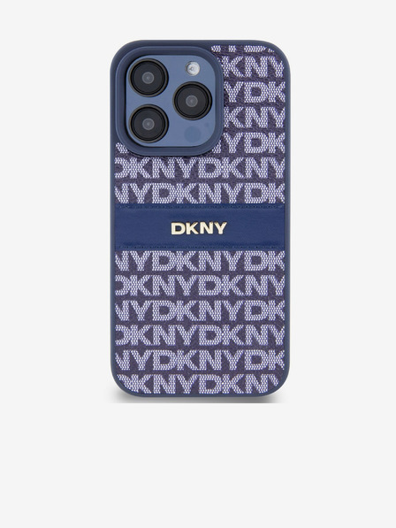 DKNY PU kožna stražnja maska s ponavljajućim uzorkom u tonskim prugama za iPhone 15 Pro, plava DKNY