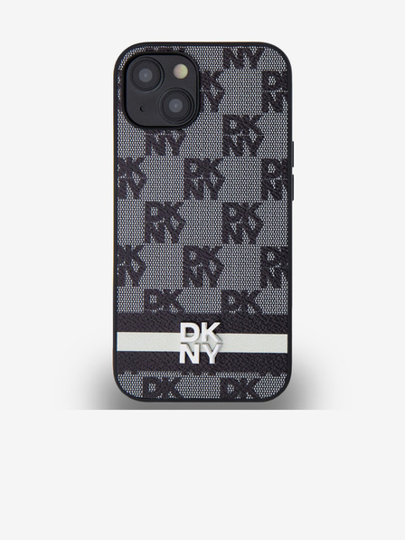 DKNY Stražnja maska s kariranim uzorkom i prugama od PU kože za iPhone 13 crna DKNY