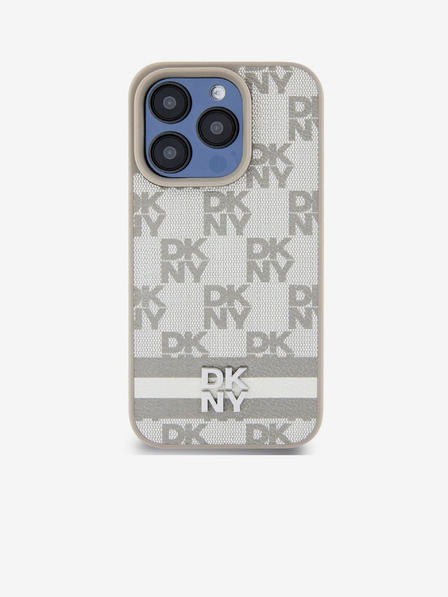 DKNY Stražnja maska s kariranim uzorkom i prugama od PU kože za iPhone 13 Pro Max bež DKNY