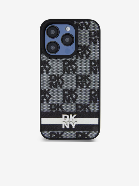 DKNY Stražnja maska s kariranim uzorkom i prugama od PU kože za iPhone 14 Pro Max crna DKNY