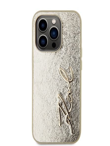 Karl Lagerfeld Naborana stražnja maska s logotipom od PU za iPhone 15 Pro Max zlatna Karl Lagerfeld