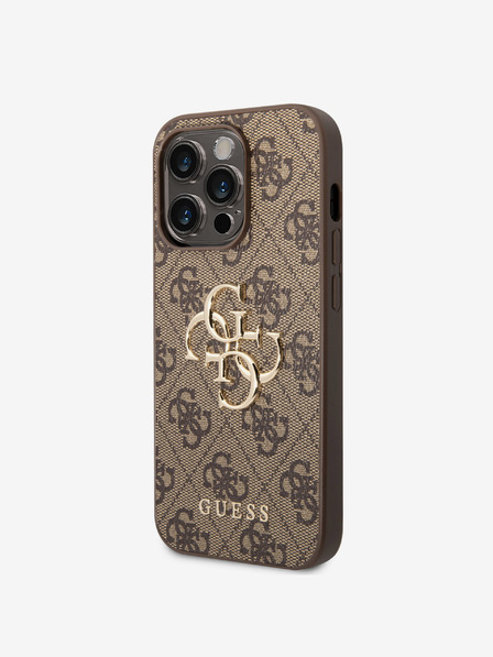 Guess Stražnja maska Guess PU 4G s metalnim logotipom za iPhone 15 Pro smeđa