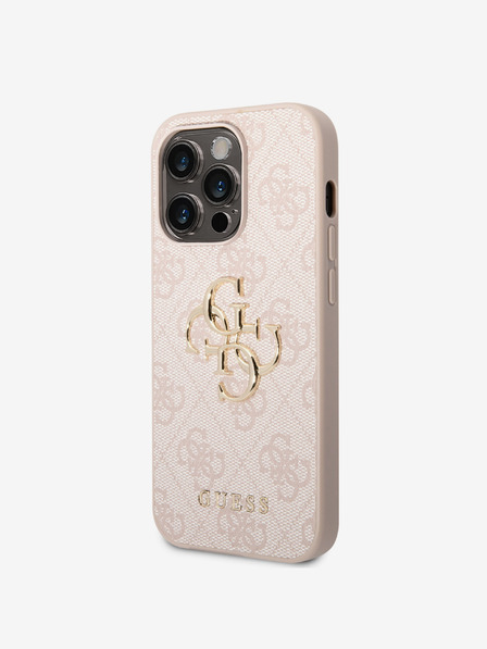 Guess Stražnja maska Guess PU 4G s metalnim logotipom za iPhone 15 Pro Pink