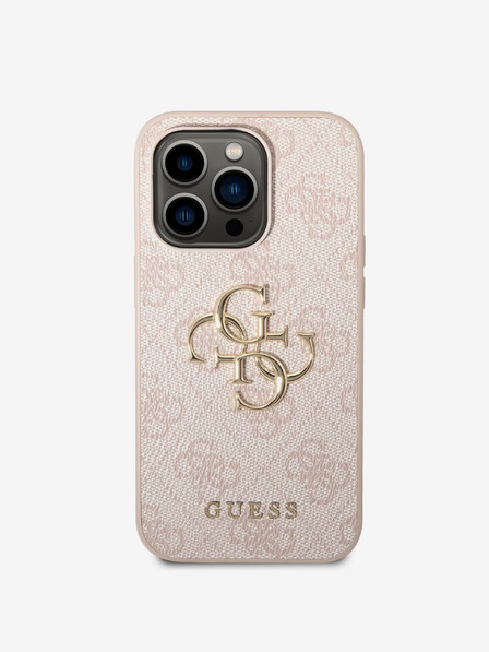 Guess PU 4G Metal Logo Zadní Kryt pro iPhone 14 Pro Pink Etui za telefon
