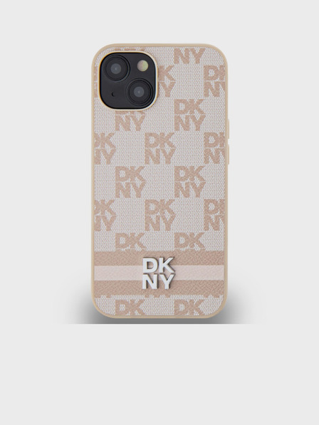DKNY Stražnja maska s kariranim uzorkom i prugama od PU kože za iPhone 14, ružičasta DKNY