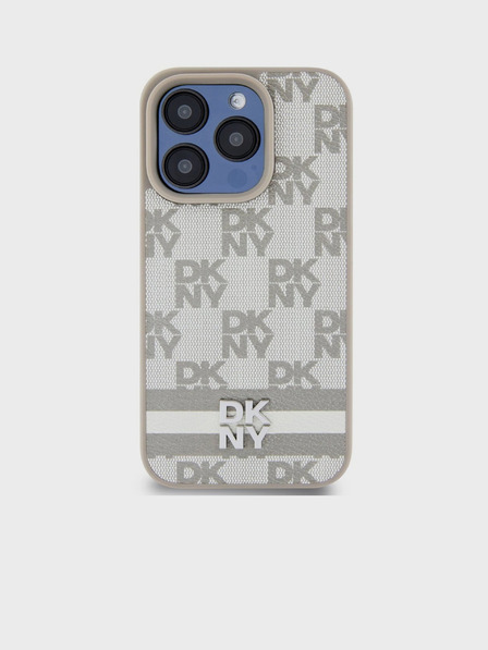 DKNY Stražnja maska s kariranim uzorkom i prugama od PU kože za iPhone 15 Pro Max bež DKNY