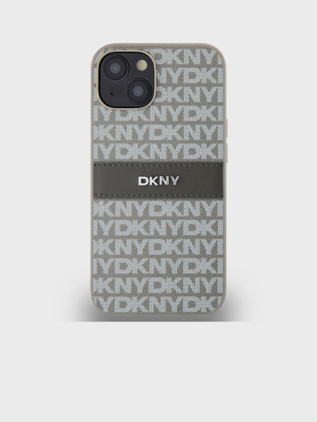 DKNY PU kožna stražnja maska s ponavljajućim uzorkom u tonskim prugama za iPhone 14 bež DKNY