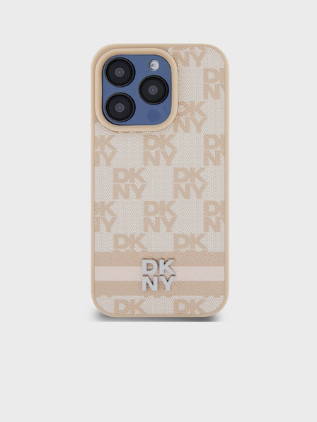 DKNY Stražnja maska s kariranim uzorkom i prugama od PU kože za iPhone 13 Pro Max, ružičasta DKNY