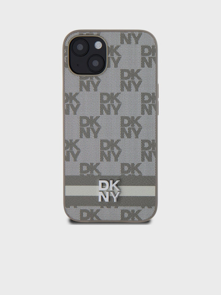 DKNY Stražnja maska s kariranim uzorkom i prugama od PU kože za iPhone 13 bež DKNY