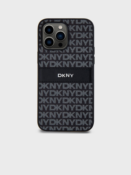 DKNY PU kožna stražnja maska s ponavljajućim uzorkom u tonskim crtama za iPhone 14 Pro crna DKNY