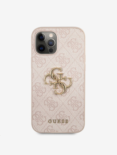 Guess PU 4G Metal Logo Zadní Kryt pro iPhone 12/12 Pro Pink Etui za telefon