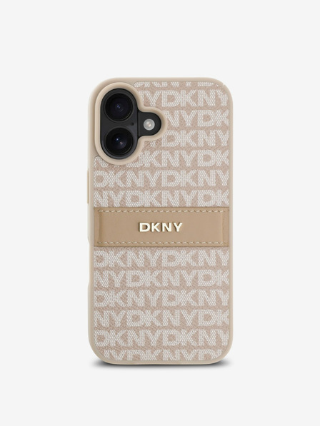 DKNY DKNY PU kožna stražnja maska s ponavljajućim uzorkom u tonskim prugama za iPhone 16 Plus, ružičasta