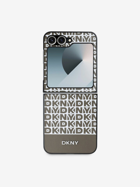 DKNY DKNY stražnja maska s donjim prugama s ponavljajućim uzorkom od PU kože za Samsung Galaxy Z Flip 6 smeđa