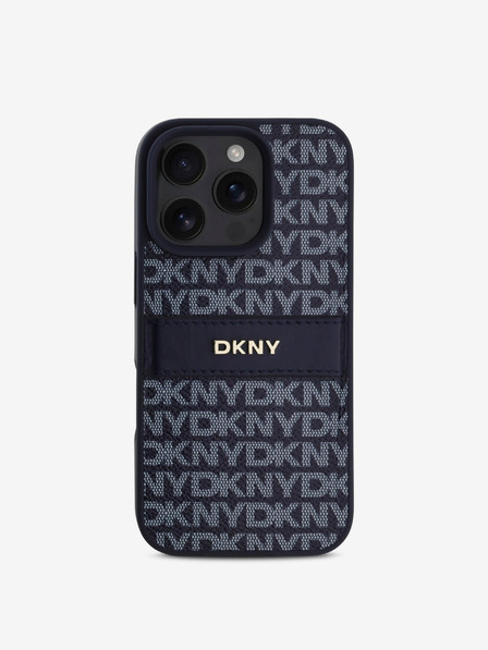 DKNY DKNY PU kožna stražnja maska s ponavljajućim uzorkom u tonskim prugama za iPhone 16 Pro Max plava