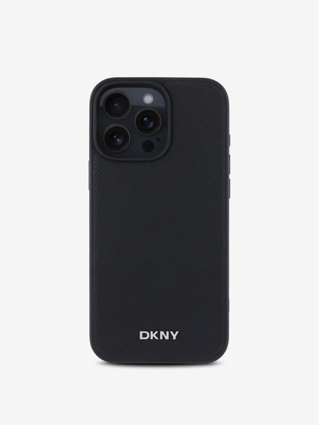 DKNY DKNY PU kožni srebrni metalni logotip Magsafe stražnja maska za iPhone 16 Pro crna