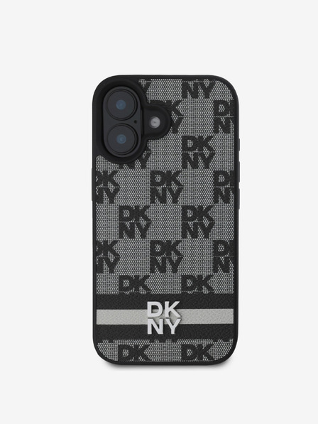DKNY DKNY PU kožna stražnja maska s kariranim uzorkom i prugama za iPhone 16 crna