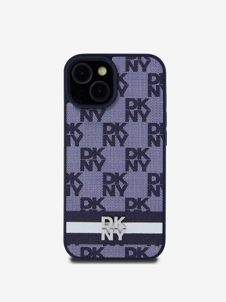 DKNY DKNY PU kožna stražnja maska s kariranim uzorkom i prugama za iPhone 15 plava