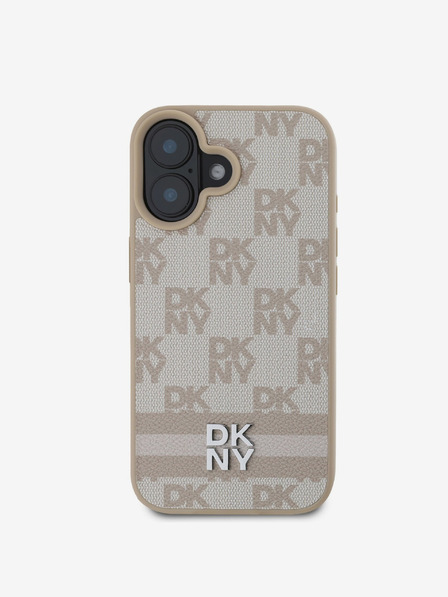 DKNY DKNY PU kožna stražnja maska s kariranim uzorkom i prugama za iPhone 16, ružičasta