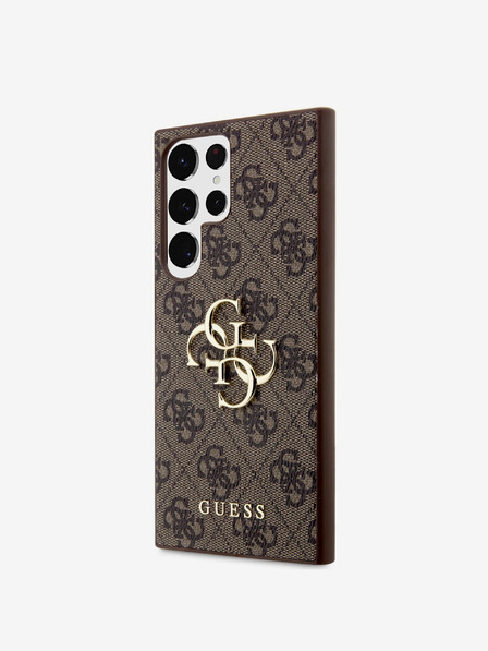 Guess PU 4G Metal Logo Zadní Kryt pro Samsung Galaxy S24 Ultra Brown Etui za telefon