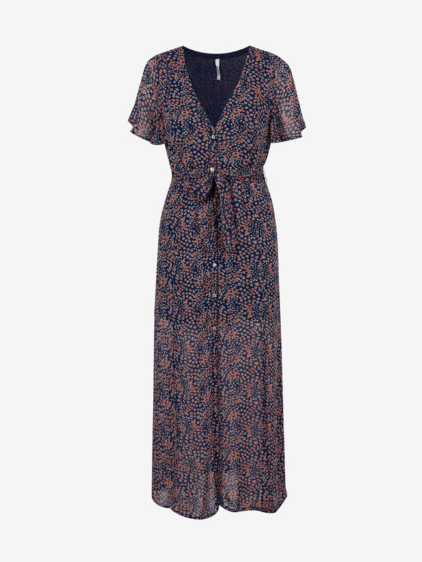 Pepe Jeans Pepe Jeans Marilyn tamnoplava ženska midi haljina s uzorkom i prorezom