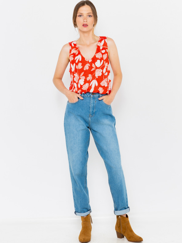 CAMAIEU Narančasta lanena cvjetna bluza CAMAIEU