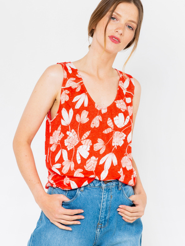 CAMAIEU Narančasta lanena cvjetna bluza CAMAIEU