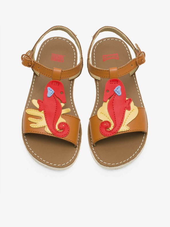 Camper Camper crveno-smeđe kožne sandale za djevojčice