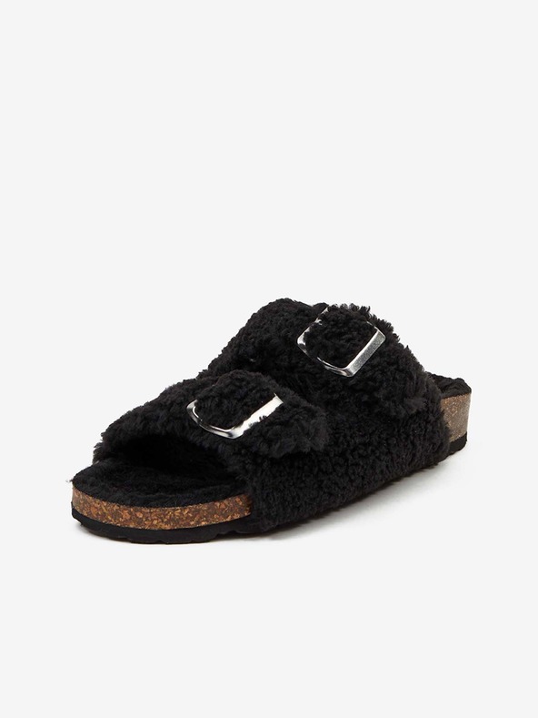 Replay Crne ženske papuče s umjetnim krznom Replay