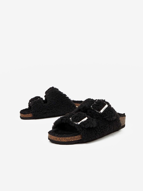 Replay Crne ženske papuče s umjetnim krznom Replay