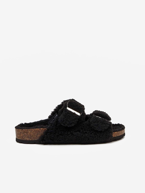 Replay Crne ženske papuče s umjetnim krznom Replay