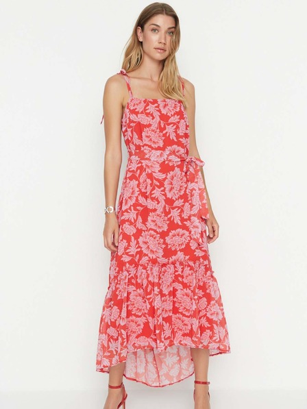Trendyol Crvena cvjetna midi haljina s naramenicama Trendyol
