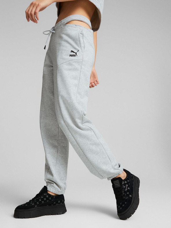 Puma Puma svijetlosive ženske trenirke s prorezima od vrijeska