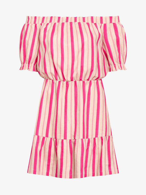 Orsay Ružičasta prugasta lanena haljina golih ramena ORSAY