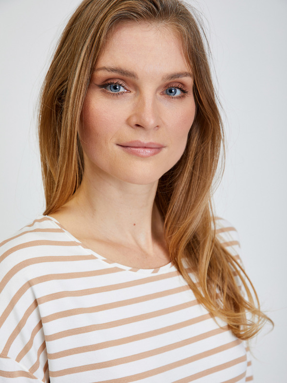 Orsay Bež prugasta majica s rukavima tričetvrt dužine ORSAY