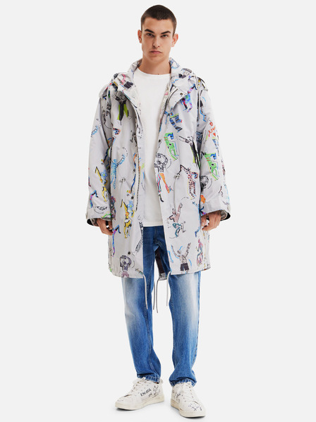 Desigual Svijetlo siva muška parka s uzorkom s odvojivim umetkom Desigual Fele