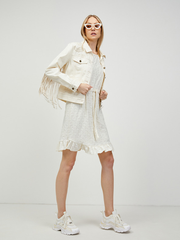 Pieces Pieces Life krem ​​perforirana haljina s vezanjem u struku