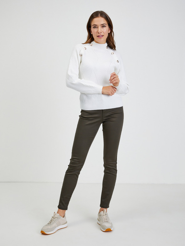 Orsay Bijeli ženski rebrasti pulover s ukrasnim gumbima ORSAY