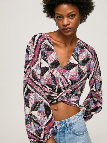 Pepe Jeans Pepe Jeans Poliana ženska kratka bluza s uzorkom roze i crne boje