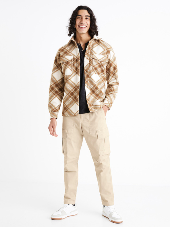 Celio Krem smeđa muška karirana košulja Celio Caima