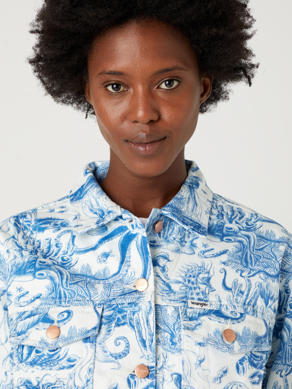 Wrangler Bijelo-plava ženska traper jakna Wrangler s uzorkom
