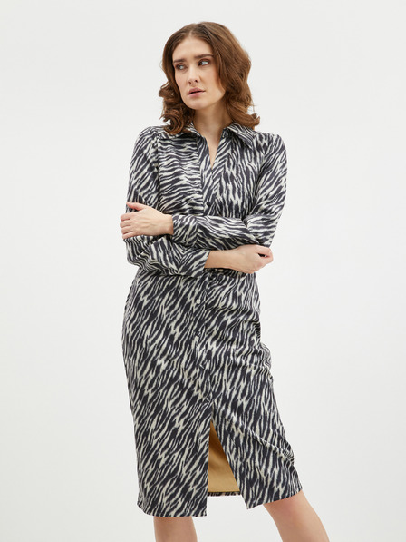 Orsay Bež-crna ženska košulja-haljina od brušene kože s uzorkom ORSAY