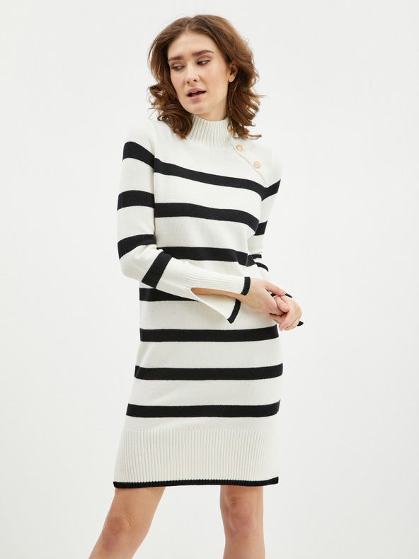 Orsay Crno-krem ženska prugasta pletena haljina ORSAY