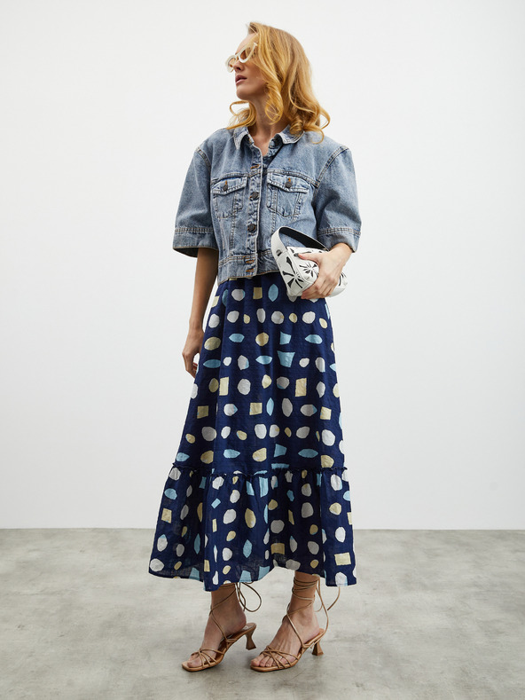 ZOOT.lab Tamnoplava ženska maxi haljina s uzorkom i volanom ZOOT.lab Grete