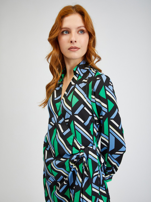 Orsay Zeleno-crna ženska haljina na preklop s uzorkom ORSAY