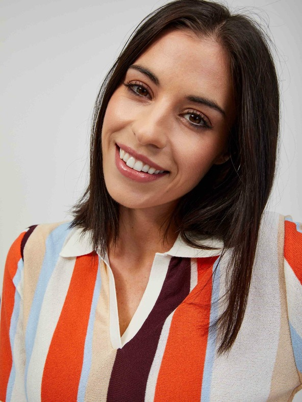 Orsay Narančasto-krem lagani prugasti pulover kratkih rukava ORSAY