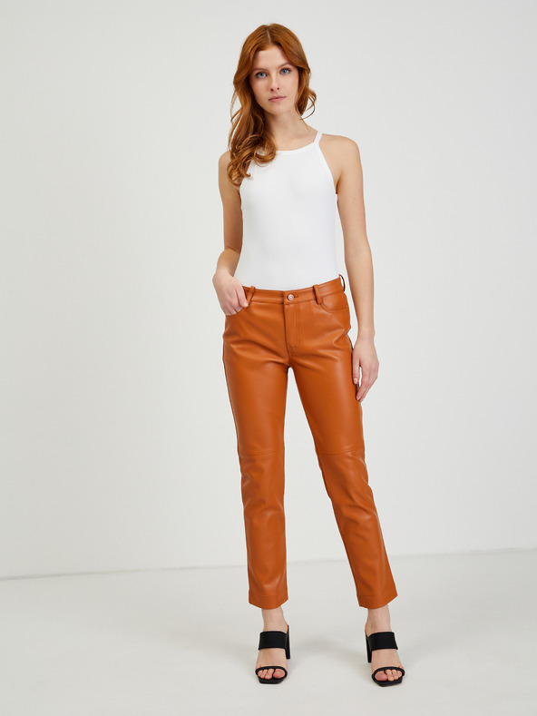 Orsay Smeđe ženske kožne hlače ORSAY